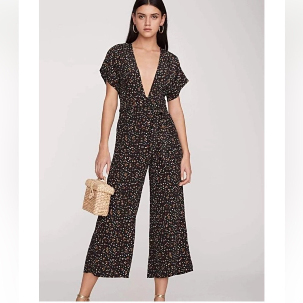 Faithfull the Brand Alena La Contrie Black Floral Deep Cropped Jumpsuit Size 8